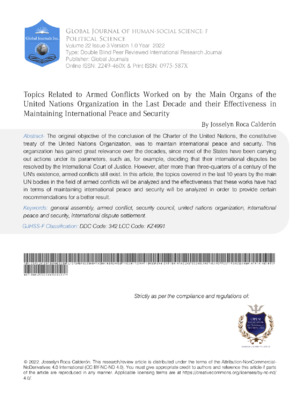 Topics Related to Armed Conflicts Worked on by the Main Organs of the United Nations Organization in the Last Decade and their Effectiveness in Maintaining International Peace and Security