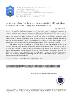 Learning from Your Own Interests. An Analysis of the VTS Methodology in Terms of Educational Theory and Learning Processes