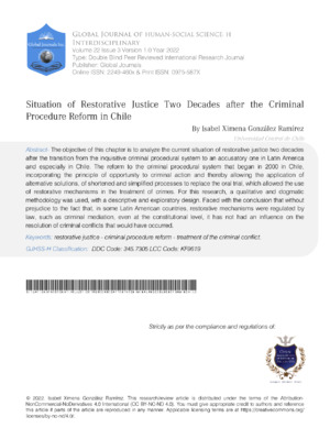 Situation of Restorative Justice Two Decades after the Criminal Procedure Reform in Chile