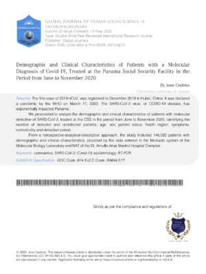 Demographic and Clinical Characteristics of Patients with a Molecular Diagnosis of Covid-19, Treated at the Panama Social Security Facility in the Period from June to November 2020