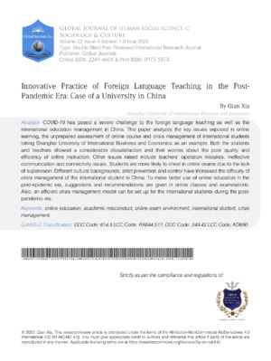Innovative Practice of Foreign Language Teaching in the Post-  pandemic Era: Case of a University in China