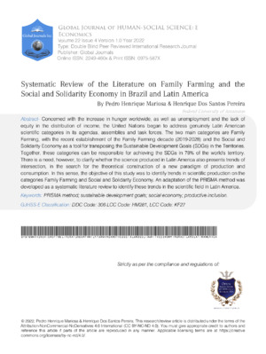 Systematic Review of the Literature on Family Farming and the Social and Solidarity Economy in Brazil and Latin America
