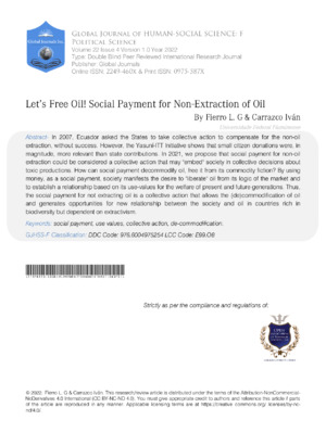 Lets free oil  Social payment for non-extraction of oil