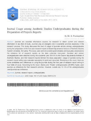 Journal usage among Aesthetic Studies Undergraduates during the Preparation of Projects Reports