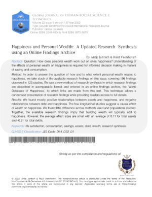 Happiness and Wealth: A Literature Review using an Online Findings Archive