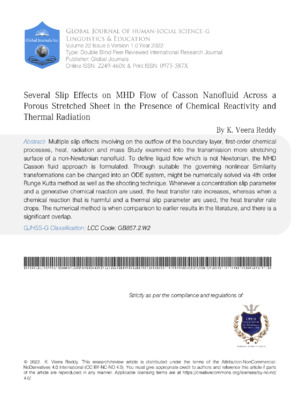 Several Slip Effects on MHD Flow of Casson Nanofluid Across a Porous Stretched Sheet in the Presence Of Chemical Reactivity and Thermal Radiation