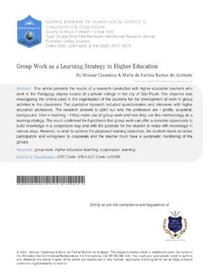 Group Work as a Learning Strategy in Higher Education