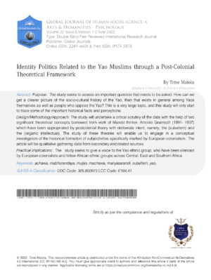 Identity Politics Related to the Yao Muslims through A Post-Colonial Theoretical Framework