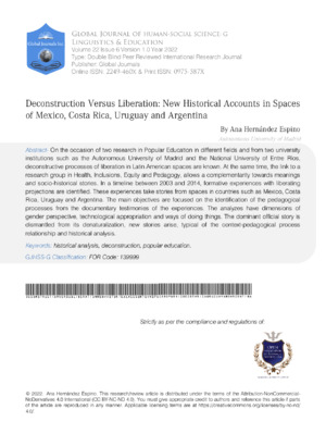Deconstruction versus Liberation: New Historical Accounts in Spaces of Mexico, Costa Rica, Uruguay and Argentina