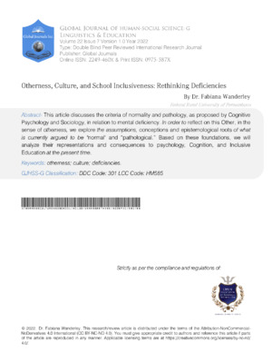 Otherness, Culture, and School Inclusiveness: Rethinking Deficiencies