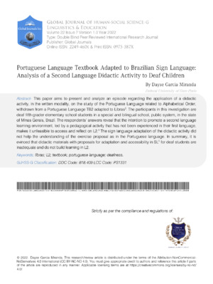 Portuguese Language Textbook Adapted to Brazilian Sign Language: Analysis of a Second Language Didactic Activity to Deaf Children