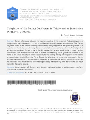 Complexity of the Putting-Out-System in Toledo and its Jurisdiction (XVII-XVIII Centuries)