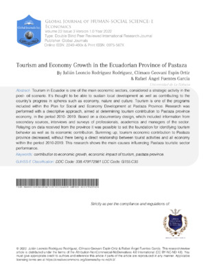 Tourism and Economy Growth in the Ecuadorian Province of Pastaza
