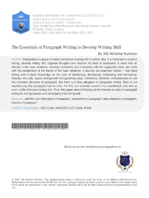 The Essentials of Paragraphwriting to Develop Writing Skill