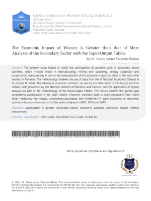 The Economic Impact of Women is Greater than that of Men: Analysis of the  Secondary Sector with the Input-Output Tables