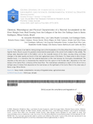 Chemical, Mineralogical and Physical Characteristics of a Material Accumulated on the River Margin from Mud Flowing from the Collapse of the Iron Ore Tailings Dam in Bento Rodrigues, Minas Gerais, Brazil