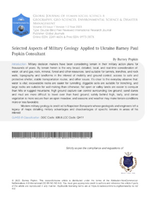 Selected Aspects of Military Geology Applied to Ukraine Barney Paul Popkin Consultant
