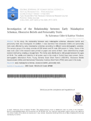 Investigation of the Relationship between Early Maladaptive Schemas, Obsessive Beliefs and Personality Traits