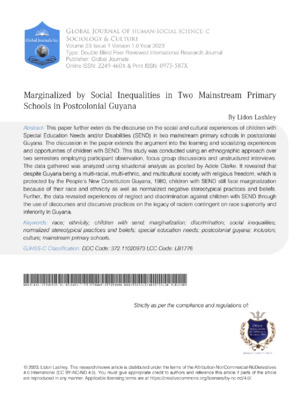 Marginalized by Social Inequalities in Two Mainstream Primary Schools in Postcolonial Guyana