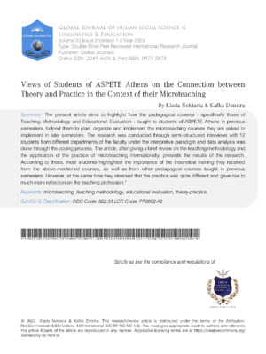 Views of Students of ASPAITE Athens on the Connection between Theory and Practice in the Context of their Microteaching