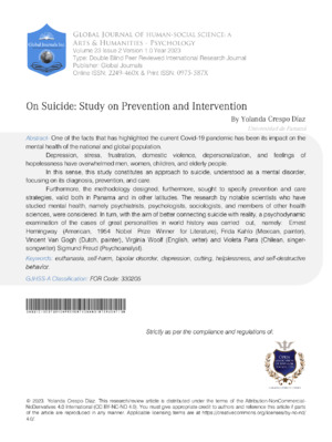 On Suicide: Study on Prevention and Intervention
