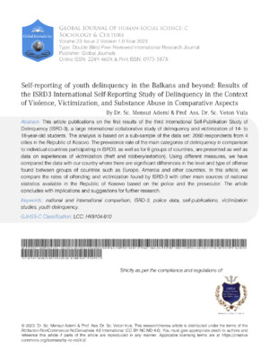 Self-Reporting of Youth Delinquency in the Balkans and Beyond: Results of the ISRD3 International Self-Reporting Study of Delinquency in the Context of Violence, Victimization, and Substance Abuse in Comparative Aspects