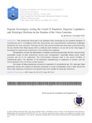 Popular Sovereignty during the Covid-19 Pandemic Organize Legislative and Municipal Elections in the Shadow of the Virus Concerns