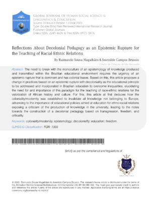 Reflections About Decolonial Pedagogy as an Epistemic Rupture for the Teaching of Racial Ethnic Relations