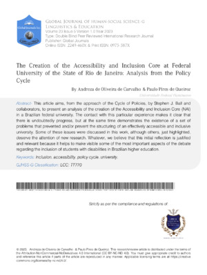 The Creation of the Accessibility and Inclusion Core at Federal University of the State  of Rio De Janeiro: Analysis From the Policy Cycle