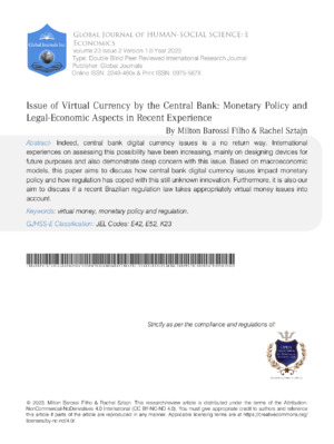 Issue of Virtual Currency by the Central Bank: Monetary Policy and Legal-Economic Aspects in Recent Experience
