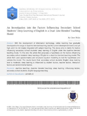 An Investigation into the Factors Influencing Secondary School Students Deep Learning of English in a Dual-Line Blended Teaching Model