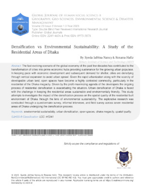 Densification vs Environmental Sustainability: A Study of the Residential Areas of Dhaka