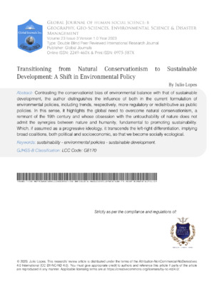 Transitioning from Natural Conservationism to Sustainable Development: A Shift in Environmental Policy