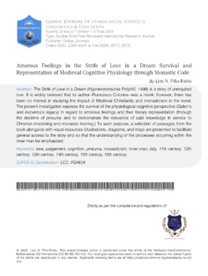 Amorous Feelings in the Strife of Love in a Dream  Survival and Representation of Medieval Cognitive Physiology through Monastic Code