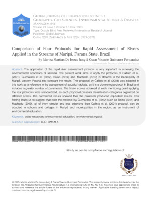 Comparison of Four Protocols For Rapid Assessment of Rivers Applied in the Streams  of Maripá, Parana State, Brazil