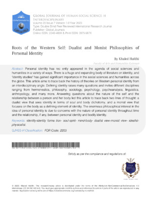 Roots of the Western Self: Dualist and Monist Philosophies of Personal Identity