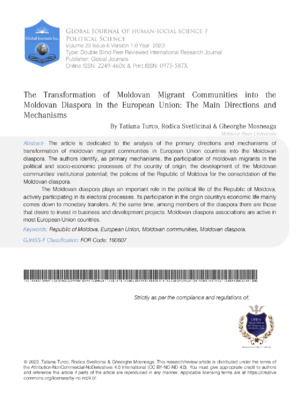 The Transformation of Moldovan Migrant Communities Into The Moldovan Diaspora in The European Union: The Main Directions and  Mechanisms