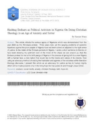 Hashtag Endsars as Political Activism in Nigeria: On Doing Christian Theology in an Age of Anxiety and Terror