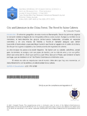 City and Literature in the China Forest. The Novel by Jaime Cabrera