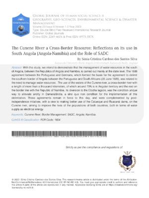 The Cunene River a Cross-Border Resource: Reflections on its use in South Angola (Angola-Namibia) and the Role of SADC