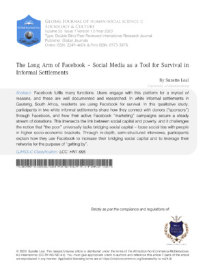 The Long Arm of Facebook - Social Media as a Tool for Survival in Informal Settlements