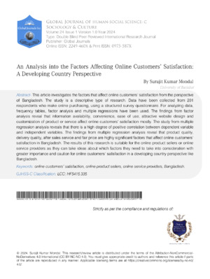 An Analysis into the Factors Affecting Online Customers' Satisfaction: A  Developing Country Perspective