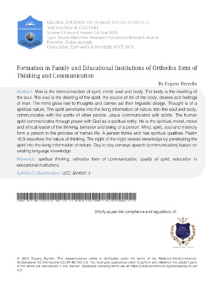 Formation in Family and Educational Institutions of Orthodox Form of Thinking and Communication