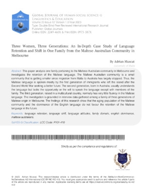 Three Women, Three Generations: An In-Depth Case Study of Language Retention and Shift in One Family from the Maltese Australian Community in Melbourne