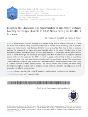 Exploring the Challenges and Opportunities of Emergency Distance Learning for Design Students in UTAS-Nizwa During the COVID-19 Pandemic