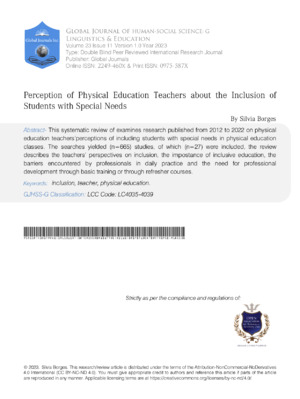 Perception of Physical Education Teachers about the Inclusion of Students with Special Needs