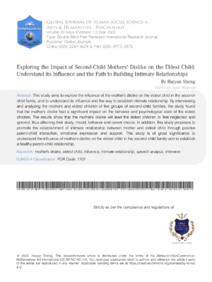 Exploring the Impact of Second-Child Mothers; Dislike on the Eldest Child:Understand its Influence and the  Path to Building Intimate Relationships