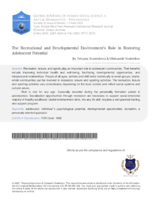 The Recreational and Developmental Environment`s Role in Restoring Adolescent Potential