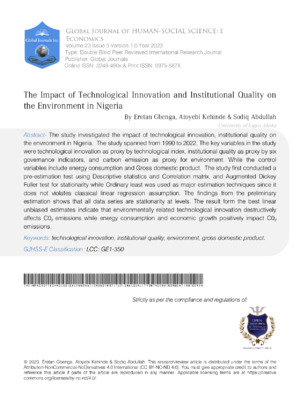 The Impact of Technological Innovation and Institutional Quality on the Environment in Nigeria