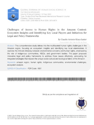 Challenges of Access to Human Rights in the Amazon Context: Ecosystem Insights and Identifying Key Local Players and Initiatives for Legal and Policy Frameworks